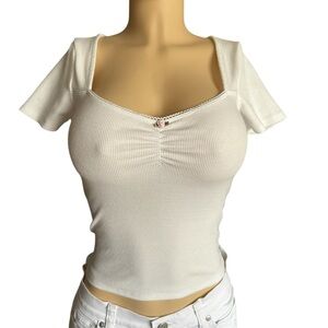 Mixed Threads Women’s White Ribbed Cropped Undershirt Top